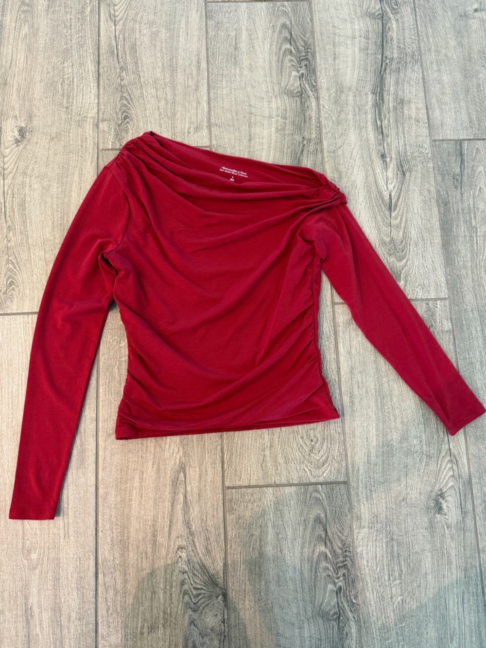 Abercrombie & Fitch Red Draped Boatneck Long Sleeve Top
